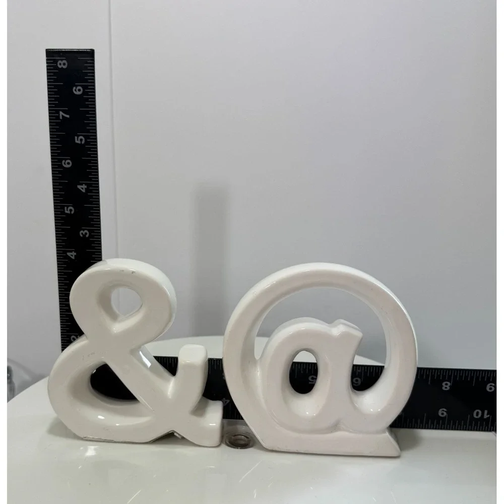 White Ceramic Ampersand At Sign Decor Set Tabletop Typographic Figurine Symbols